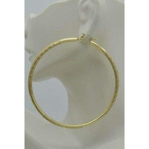 10k Solid Yellow Gold Big Large Hoop Diamond Cut Earrings